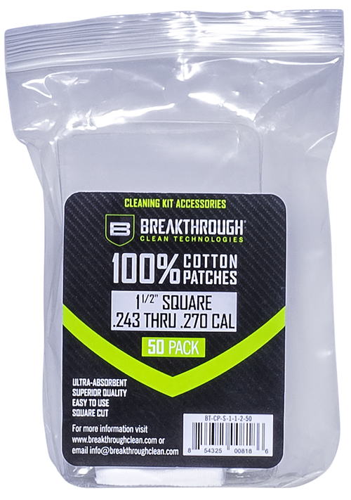 Breakthrough Clean Square Patches 243/270 Caliber 1.5" 50 pieces