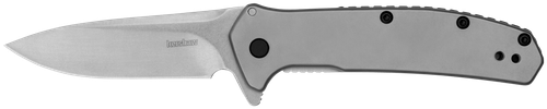 Kershaw Outcome, Folding Knife, Flipper Assisted Opening, Plain Edge, 8Cr13MoV, Stonewashed Finish, Stainless Steel Handle, 2.8" Blade, 6.7" Overall Length, Includes Deep Carry Pocket Clip