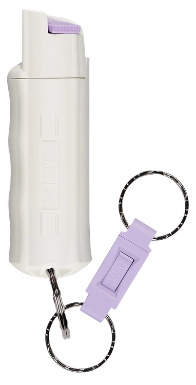 Sabre Pepper Spray Red Formula Spray With Glow in the Dark Case, Quick Release Key Ring 25 Bursts Range 10 ft White