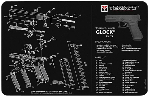TekMat Ultra Mat, For Glock Gen 5, Cleaning Mat, Thermoplastic Surface Protects Gun From Scratching, 1/4" Thick, 15"X20", Tube Packaging, Black