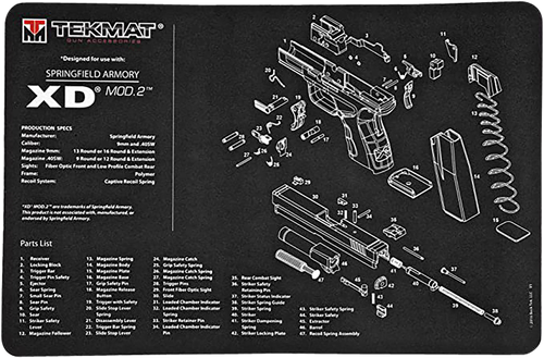 TekMat Springfield XD MOD 2 Cleaning Mat Black/White Rubber 11"x17" Springfield XD MOD 2 Parts Diagram