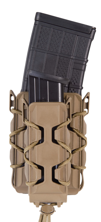 High Speed Polymer Taco Double Decker, Double Magazine Pouch, Molle, Fits 1 AR-15 Magazine and 1 Pistol Magazine, Polymer Construction, Coyote Brown