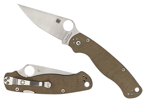 Spyderco Military 2 3.47" Folding Plain Stonewashed CPM Cru-Wear Blade/Brown Canvas Textured Micarta Handle Includes Pocket Clip