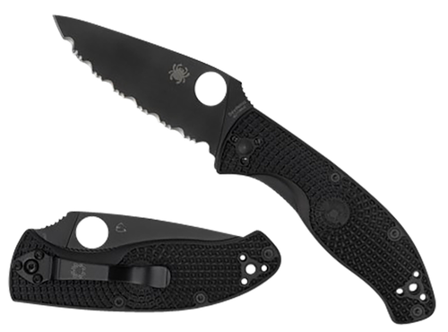Spyderco Tenacious Lightweight 3.39" Folding Part Serrated Black Oxide 8Cr13MoV SS Blade/Black Bi-Directional Texturing FRN Handle Includes Pocket Clip