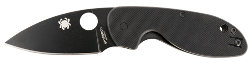 Spyderco Efficient, 3" Folding Knife, 8Cr13MoV, Plain, Drop Point, Black Blade, Circle Thumb Hole/Pocket Clip, Black G10