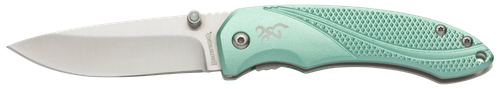 Browning Allure EDC 2.88" Folding Drop Point Plain 7Cr17MoV SS Blade, Mint Green Textured Anodized Aluminum Handle, Includes Pocket Clip