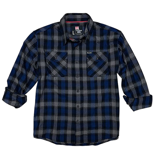 Hornady Gear Flannel Shirt Large Navy/Black/Gray, Cotton/Polyester, Relaxed Fit Button Up