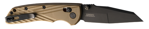 Hogue Deka 3.25" Folding Wharncliffe Plain Black Cerakote CPM MagnaCut SS Blade, Flat Dark Earth Crosshatch Textured Green Handle, Includes Pocket Clip