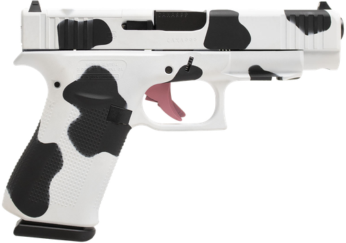 Glock 48 Gen5 MOS Slim Cow Print 9mm 4.17" Barrel, Cerakote, MOS Cut/Serrated Steel Slide, 10rd