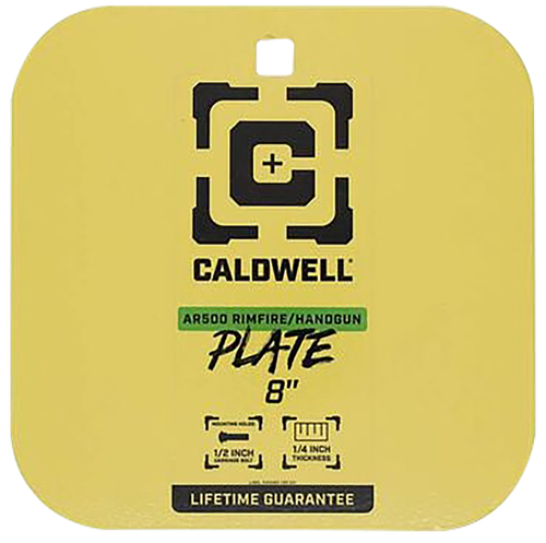 Caldwell AR500 Rimfire/Handgun Gong, 1/4" Steel Target, 8" Square, Yellow