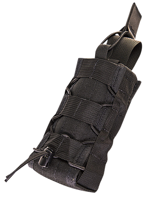 High Speed TACO Pop-up Radio Holder, Black Nylon with Bungee Pull Tongue, Fits MOLLE, Includes MOLLE Clips