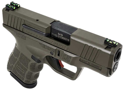 SAR USA SAR9 SC Sub-Compact Frame 9mm 12rd,3.30" Black Steel Barrel, Olive Drab Green Cerakote Steel Optic Ready/Ported/Serrated Slide, Olive Drab Green Polymer Frame, Interchangeable Backstrap Grip