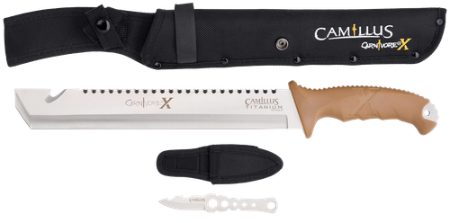 Walker's Carnivore 12" Silver Ti Bonded 440 SS Blade, Brown ABS Handle, 18" Long Includes Sheath