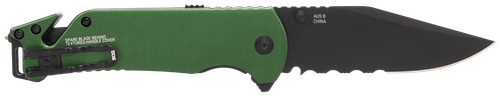 S.O.G Escape ATK 2.0 EDC 3.40" Folding Clip Point Part Serrated Black Hardcased AUS-8A SS Blade, 4.60" Green/Black Aluminum Handle, Presentation Box