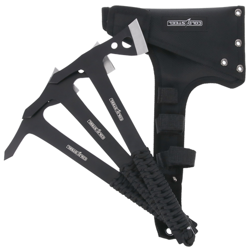 Cold Steel Throwing Axes 1.75" Black Oxide 420 Stainless Steel Blade, Paracord Wrap Handle, Set of 3