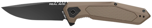 Real Avid RAV-3, Folding Knife, Plain Edge, Matte Finish, Black and Tan, Aluminum Handle, 3.25" Blade Length, 7.75" Overall Length, Liner Lock, Assisted Opening, Stainless Steel