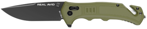 Real Avid RAV-4, Folding Knife, Plain Edge, Matte Finish, Black and Green, Glass Filled Nylon Handle, 3.25" Blade Length, 7.75" Overall Length, Axis Lock, Stainless Steel