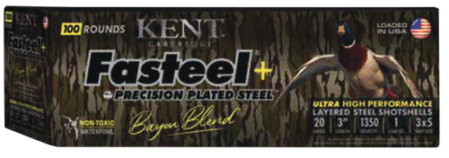 Kent Cartridge Fasteel + Precision Steel Sports South Exclusive 20 Ga 3" 1 oz 3x5 Shot 100 Per Box/2 Cs