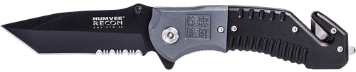 Humvee Adventure Gear Humvee Recon Folding Plain/Serrated Black Stainless Steel Blade, Black/GrayHandle