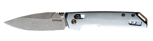Kershaw MINI IRIDIUM, Folding Knife, Plain Edge, D2 Blade, Stone Washed Finish, Silver, Ice Blue Aluminum Handle, Dura Lock, 3" Blade, 6.9" Overall Length, Includes Pocket Clip