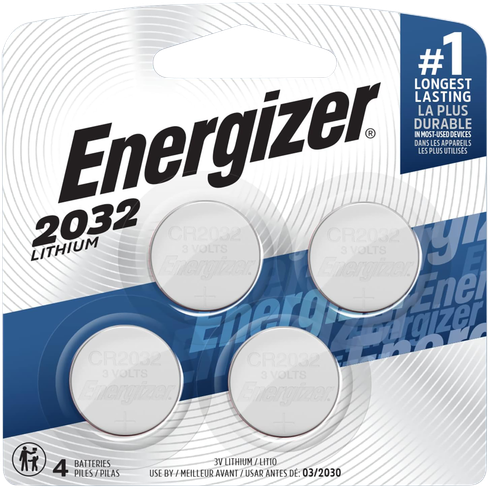 Energizer CR2032 Lithium Battery Silver 3.0 V 235 mAh, Qty (4) Four Pack