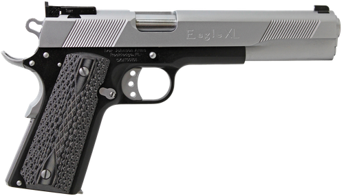 Iver Johnson Eagle Deluxe 10mm, 6" SS Barrel, Matte Serrated Steel Slide, Matte Black Steel Frame Beavertai, Black/Gray G10 Grips, 8 Rd