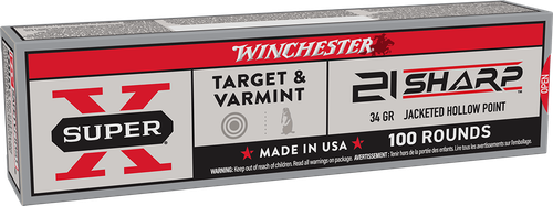 Winchester Target & Varmint, Super-X, 21 SHARP, 34gr, Lead Jacketed Hollow Point, 100rd Box