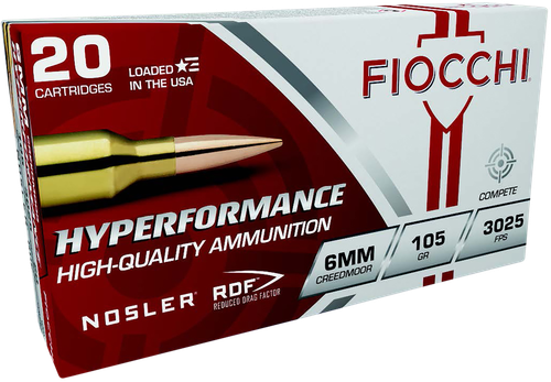 Fiocchi Hyperformance Match 6mm Creedmooreedmoor 105gr Nosler Reduced Drag Factor, 20rd Box