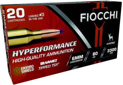Fiocchi Hyperformance 6mm Creedmooreedmoor 80gr Barnes Tipped TSX, 20rd Box