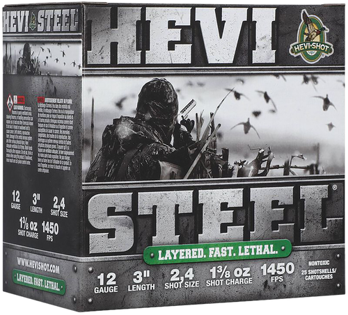 HEVI- Shot HEVI-Steel Waterfowl 12 Ga, 3" 1 3/8oz 2/4 Shot 25 Per Box