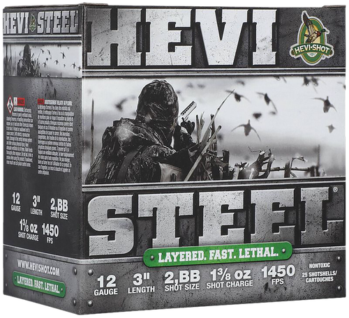 HEVI- Shot HEVI-Steel Waterfowl 12 Ga, 3" 1 3/8oz 2/BB Shot 25 Per Box