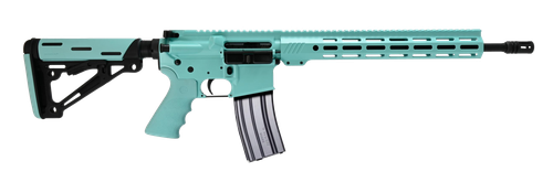 Bushmaster ORCII Pro 5.56 NATO 16" Barrel, Robin's Egg Blue Cerakote, M4 Carbine Aqua/Black Synthetic Stock, Aqua Hogue BFG Grip, 30rd Mag
