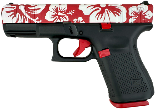 Glock G19 White w/Red Hibiscus Cerakote 9mm, 4" Barrrel Gen5 Cerakote 15rd "Da Plane Da Plane"