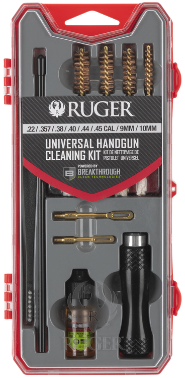 Allen Ruger Universal Handgun Cleaning Kit, For Calibers .22-.45, Red and Gray