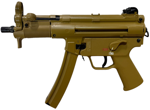HK SP5K-PDW RAL8000 9mmx19 10rd,4.53" Black Navy-Style Threaded Barrel, Flat Dark Earth Earth Cerakote Steel Receiver & Frame, Flat Dark Earth Polymer Grip, 2 mags