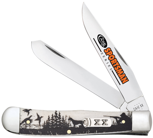 Case Trapper Sportsman Folding Clip Point/Spey Plain Mirror Polished Tru-Sharp SS Blade/Bird Dog Hunter Embellished Natural Bone Handle