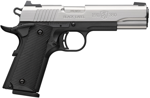 Browning 1911-380 Full Size 380 ACP, 4.25" SS Barrel, Satin SS Slide, Black Aluminum Frame, Black Grips, 8rd