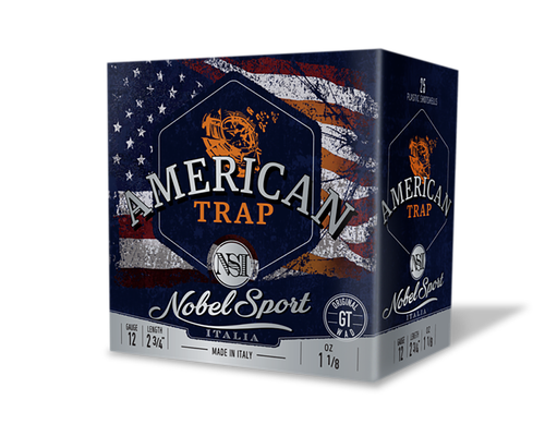 Nobel American Trap 12 Ga, 2.75" 8 Shot, 25rd Box-10 Box Case *Sold by the Case*