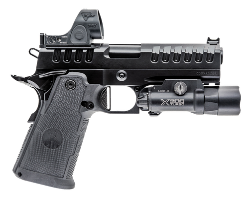 WATCHTOWER Firearms Apache Commander, 1911, Commander Size, 9mm 4.25" Threaded Barrel with Compensator, DLC Black, Optics Ready, Fiber Optic Front Sight, (3)-15rd mags