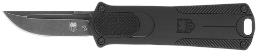 CobraTec Knives 952 *CA Compliant 1.75" OTF Drop Point Plain Stonewashed D2 Steel Blade, 3" Black Anodized Aluminum Handle