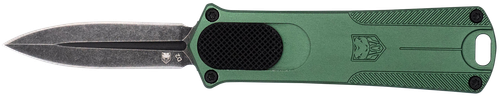 CobraTec Knives 952 1.75" OTF Dagger Plain Stonewashed D2 Steel Blade, 3" Olive Drab Green Anodized Aluminum Handle