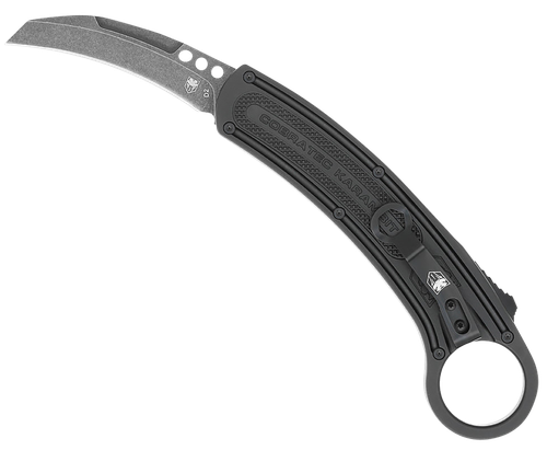 CobraTec Knives Karambit 2.75" Folding Plain Stonewashed D2 Steel Blade, 5.88" Black Anodized Finger Ring Aluminum Handle