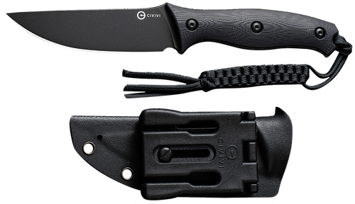 Civivi Knives Stormridge 3.92" Fixed Straight Back Plain Black Stonewashed Nitro-V Steel Blade, Black Textured G10 Handle