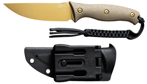 Civivi Knives Stormridge 3.92" Fixed Straight Back Plain Desert Tan Stonewashed Nitro-V Steel Blade, Tan Textured G10 Handle