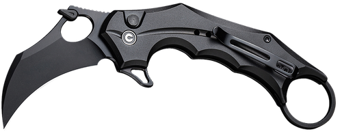 Civivi Knives Incisor II 2.02" Folding Karambit Plain Black Nitro-V Steel Blade, Black Finger Ring Aluminum Handle
