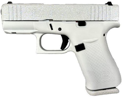 Glock 43X Slim Sub-Compact 9mm 10+1 3.41" Barrel, Frost Glitter Cerakote Serrated Steel Slide, Frost Cerakote Polymer Frame w/Beavertail, Textured Polymer Grip Ambidextrous