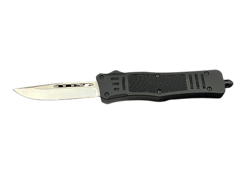 Steel River Knives MT618 Ultralight 3.25" OTF Drop Point Plain Polished D2 Steel Blade, 4.25" Black Aluminum Handle