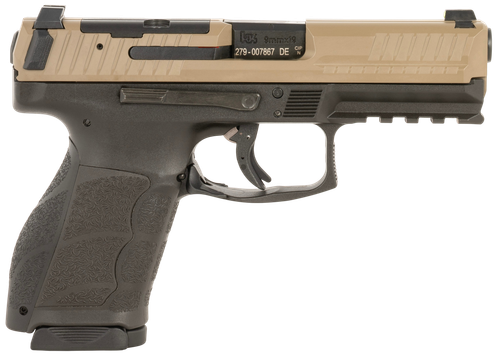 HK VP9A1 9mm, 4.53" Barrel, Flat Dark Earth Steel Optic Ready/Serrated Slide, Brown, Picatinny, 15rd