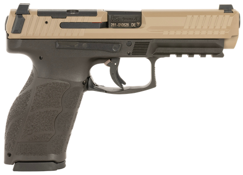HK VP9A1 9mm, 4.53" Barrel, Flat Dark Earth Steel Optic Ready/Serrated Slide, Brown, Picatinny, 10rd