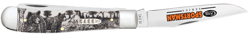 Case Sportsman Trapper 3.24" Clip/3.27"Spey Folding Plain Mirror Polished Tru-Sharp SS Blade, Bear Wildlife Engraving Natural Bone Handle